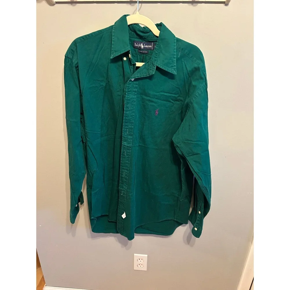 Polo Ralph Lauren Mens Forest Green Cotton Twill Button Down Shirt Large L
